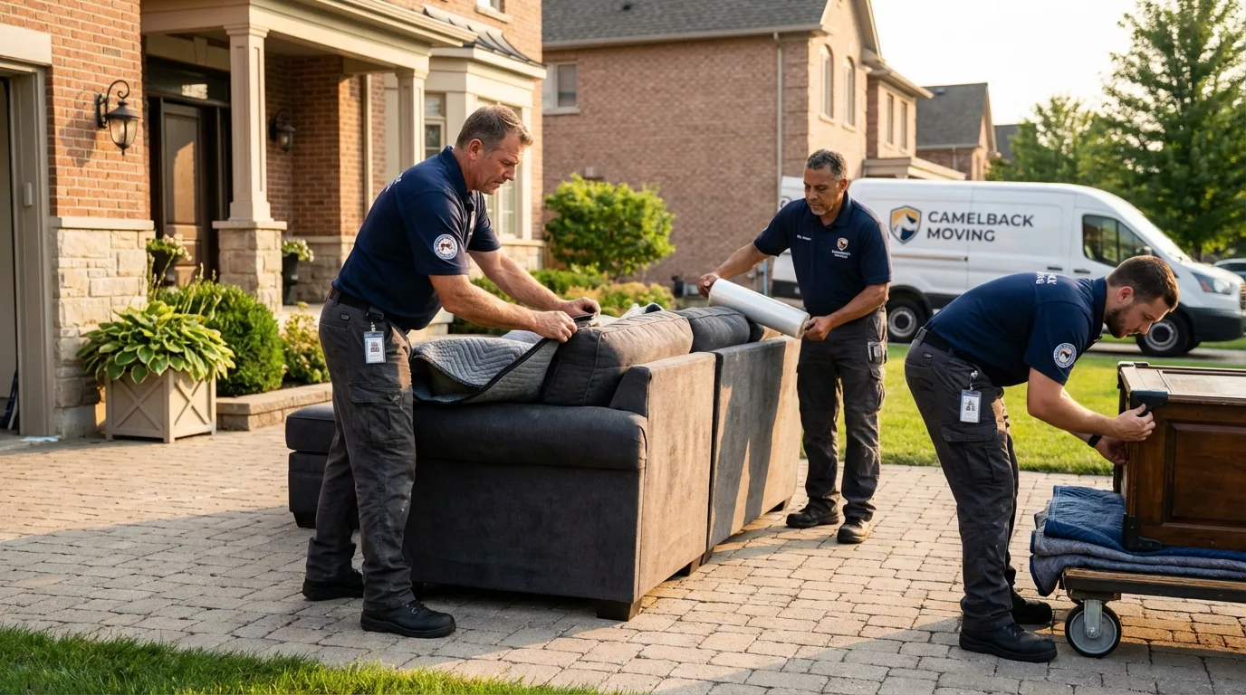 Large estate moving crew wrapping furniture in Onawa, IA